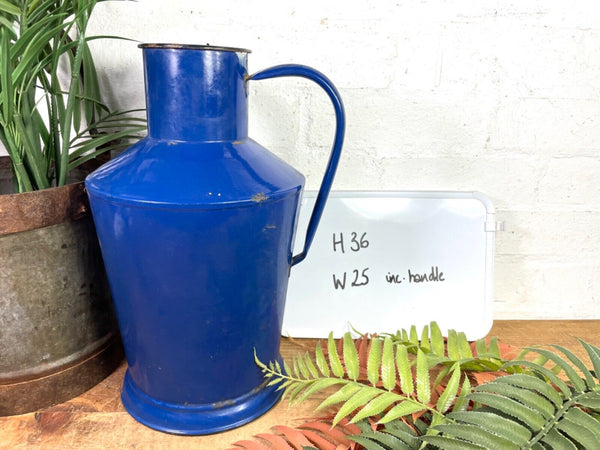 Vintage French Blue Enamel Metal Milk Water Churn Planter Vase Flower Display