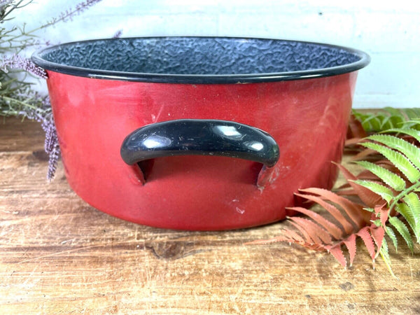 Vintage French Red Enamel Cooking Pot Tub Garden Flower Herb Planter