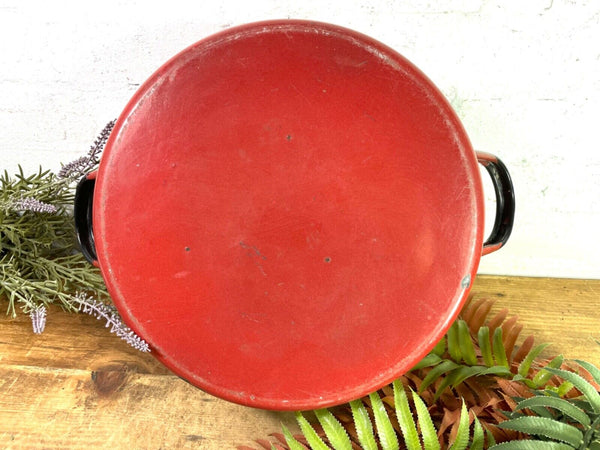 Vintage French Red Enamel Cooking Pot Tub Garden Flower Herb Planter