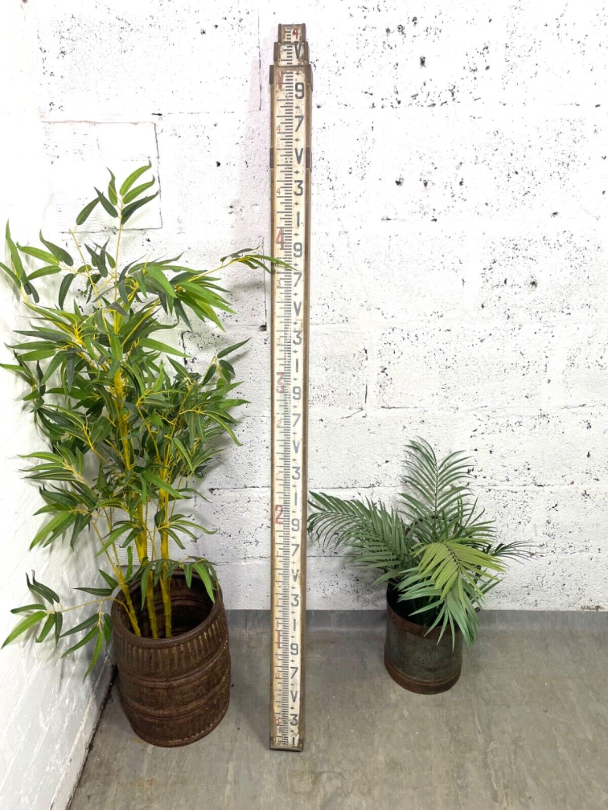 ANTIQUE VINTAGE SURVEYORS WOODEN TELESCOPIC MEASURE STICK RULE STAFF POLE