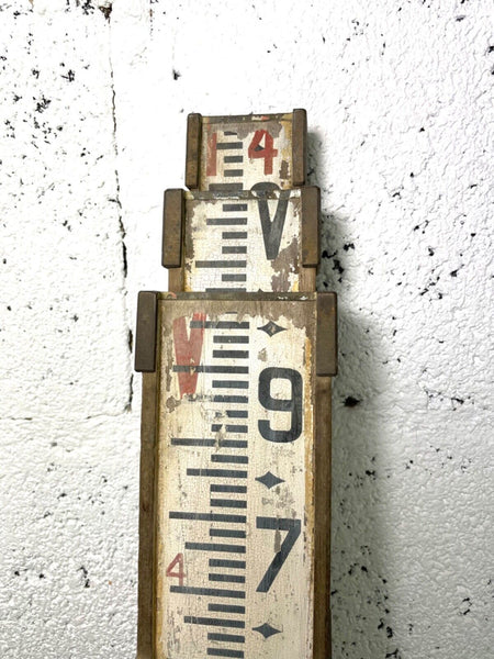 ANTIQUE VINTAGE SURVEYORS WOODEN TELESCOPIC MEASURE STICK RULE STAFF POLE