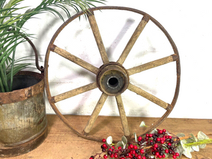 Vintage Antique French Rustic Wooden Iron Wagon Cart Wheel Home Garden Decor