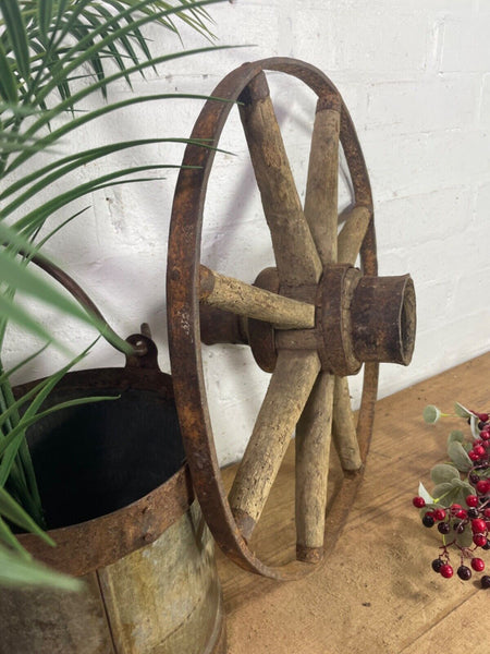 Vintage Antique French Rustic Wooden Iron Wagon Cart Wheel Home Garden Decor