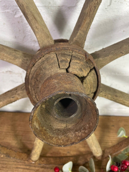 Vintage Antique French Rustic Wooden Iron Wagon Cart Wheel Home Garden Decor