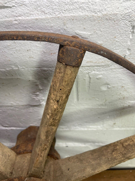 Vintage Antique French Rustic Wooden Iron Wagon Cart Wheel Home Garden Decor