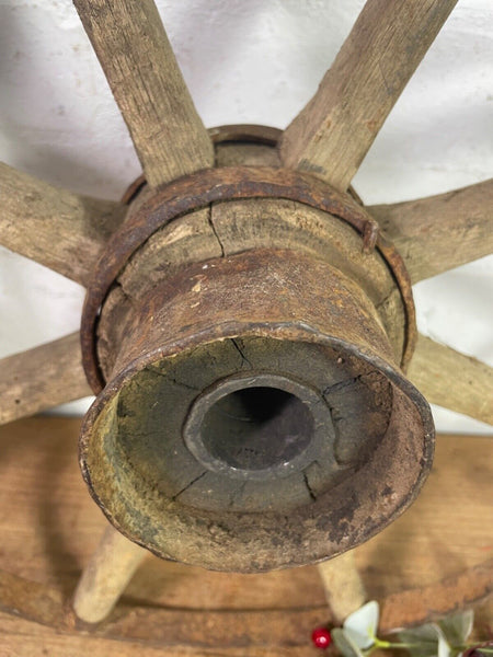 Vintage Antique French Rustic Wooden Iron Wagon Cart Wheel Home Garden Decor