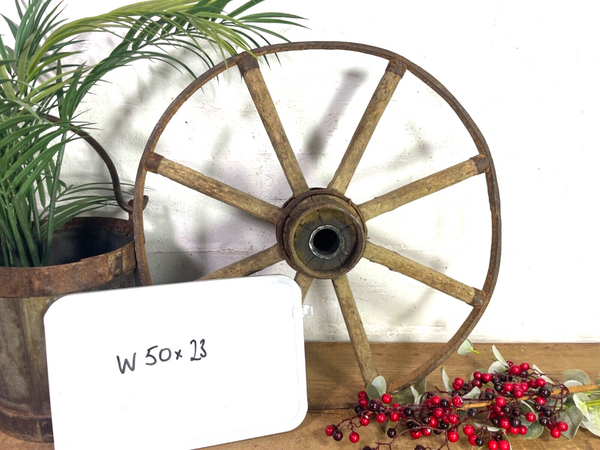 Vintage Antique French Rustic Wooden Iron Wagon Cart Wheel Home Garden Decor