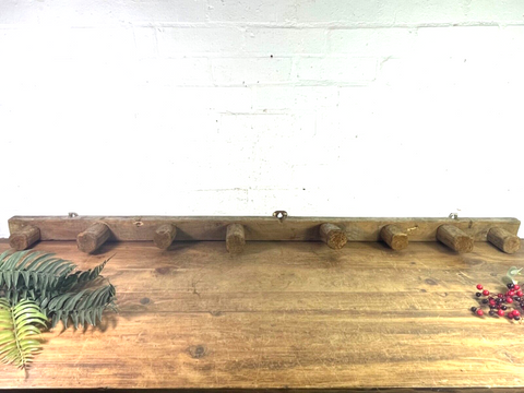Large Primitive Antique French Farmhouse Rustic Wooden Wall Coat Hooks