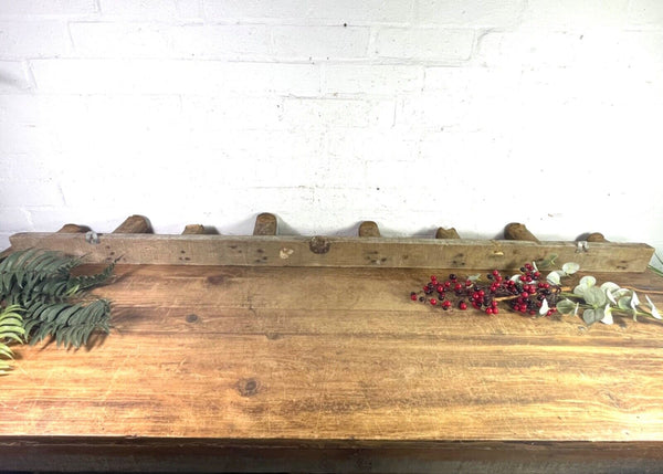 Large Primitive Antique French Farmhouse Rustic Wooden Wall Coat Hooks