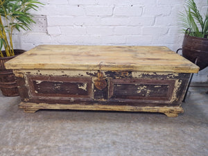Vintage Reclaimed Indian Wooden Trunk Blanket Box Chest Ottoman Coffee Table