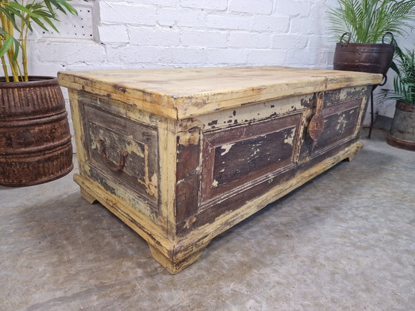 Vintage Reclaimed Indian Wooden Trunk Blanket Box Chest Ottoman Coffee Table