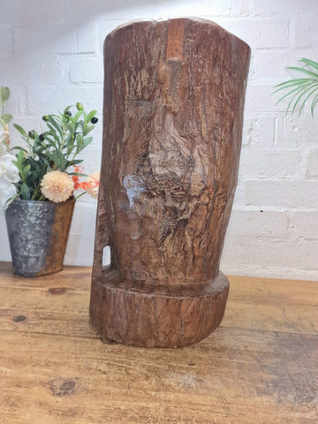 Large Vintage Antique Rustic Wabi Sabi Hand Carved Wooden Grinding  Mortar Bowl