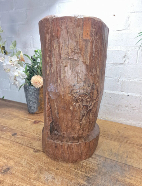 Large Vintage Antique Rustic Wabi Sabi Hand Carved Wooden Grinding  Mortar Bowl