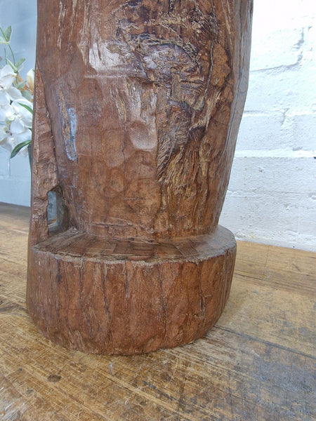 Large Vintage Antique Rustic Wabi Sabi Hand Carved Wooden Grinding  Mortar Bowl