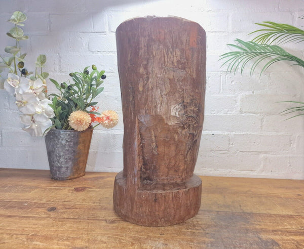 Large Vintage Antique Rustic Wabi Sabi Hand Carved Wooden Grinding  Mortar Bowl