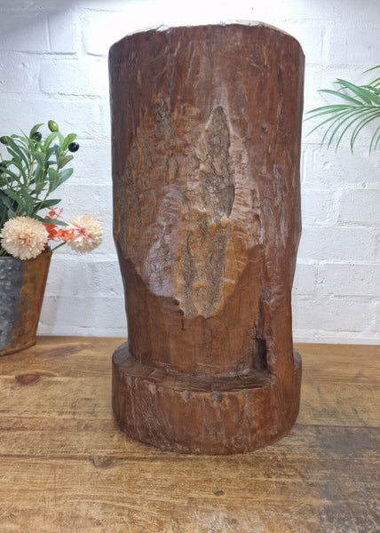 Large Vintage Antique Rustic Wabi Sabi Hand Carved Wooden Grinding  Mortar Bowl