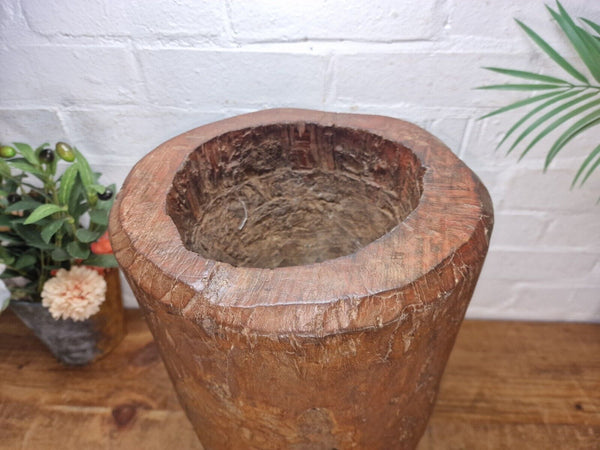 Large Vintage Antique Rustic Wabi Sabi Hand Carved Wooden Grinding  Mortar Bowl