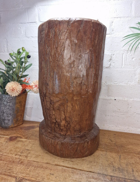 Large Vintage Antique Rustic Wabi Sabi Hand Carved Wooden Grinding  Mortar Bowl