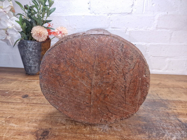 Large Vintage Antique Rustic Wabi Sabi Hand Carved Wooden Grinding  Mortar Bowl