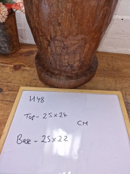 Large Vintage Antique Rustic Wabi Sabi Hand Carved Wooden Grinding  Mortar Bowl