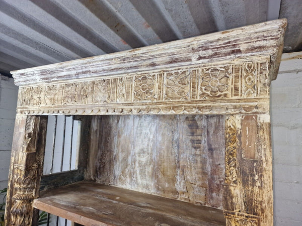 Large Vintage Reclaimed Rustic Indian Carved Solid Wooden Bookcase Shelving Unit