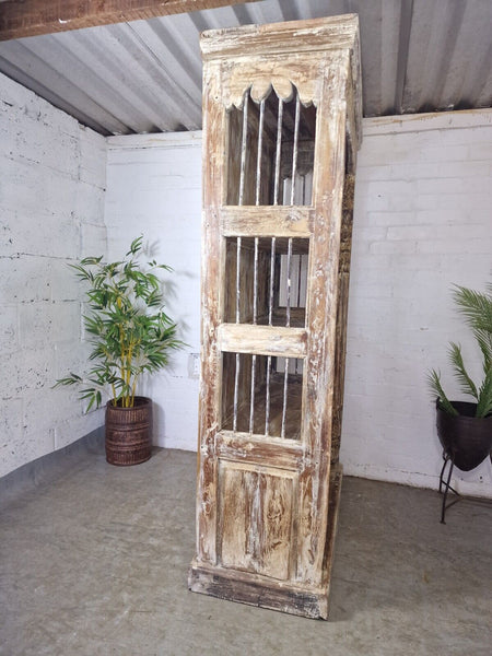 Large Vintage Reclaimed Rustic Indian Carved Solid Wooden Bookcase Shelving Unit