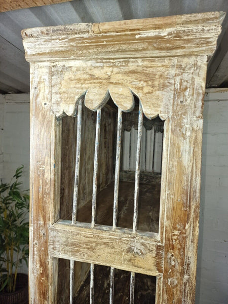Large Vintage Reclaimed Rustic Indian Carved Solid Wooden Bookcase Shelving Unit