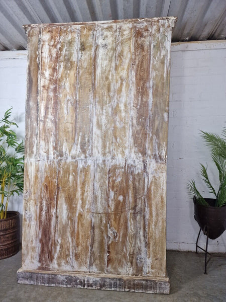 Large Vintage Reclaimed Rustic Indian Carved Solid Wooden Bookcase Shelving Unit