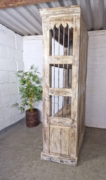 Large Vintage Reclaimed Rustic Indian Carved Solid Wooden Bookcase Shelving Unit