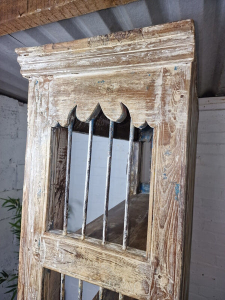 Large Vintage Reclaimed Rustic Indian Carved Solid Wooden Bookcase Shelving Unit