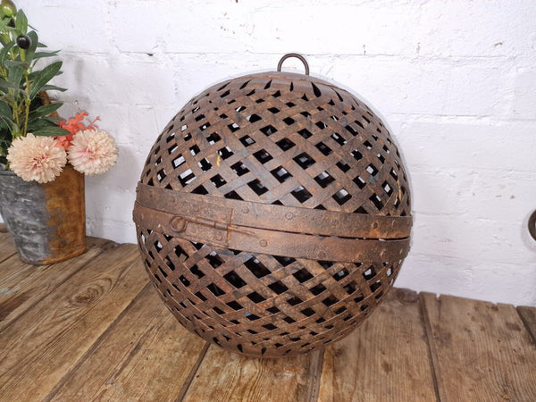 Rustic Handmade Reclaimed Metal Lattice Hanging Ball Candle Holder Lantern