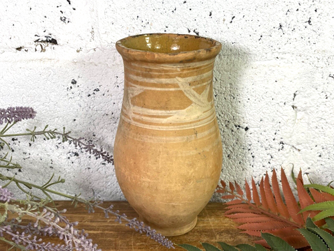 Antique Vintage French European Glazed Terracotta  Vase Jug Pitcher Confit Pot