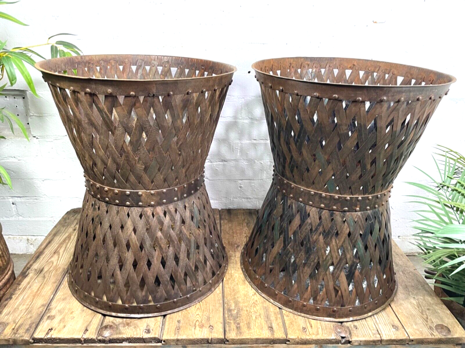 Rustic Reclaimed Large Metal Lattice Basket Garden Planter Olive Tree Plant Pot