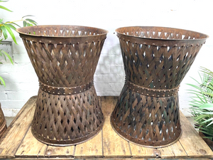 Rustic Reclaimed Large Metal Lattice Basket Garden Planter Olive Tree Plant Pot