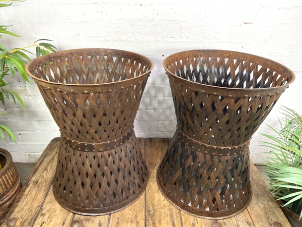 Rustic Reclaimed Large Metal Lattice Basket Garden Planter Olive Tree Plant Pot