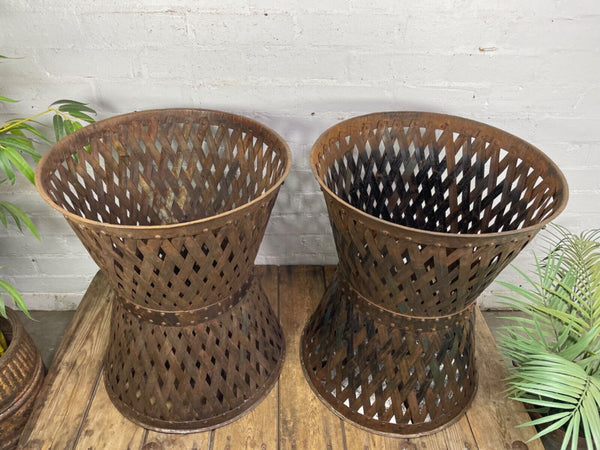 Rustic Reclaimed Large Metal Lattice Basket Garden Planter Olive Tree Plant Pot
