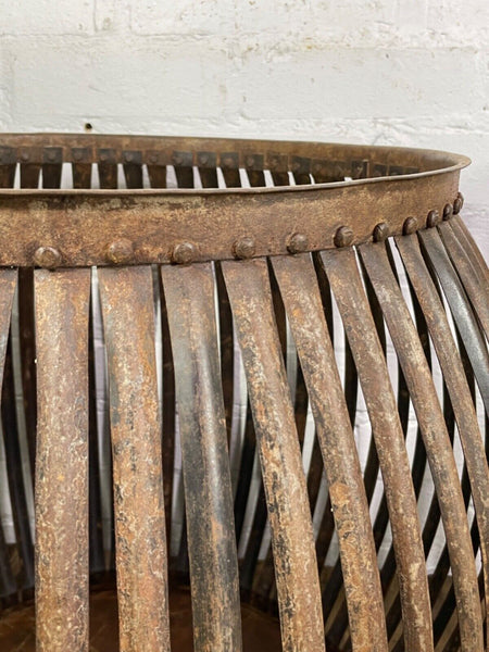 Rustic Reclaimed Large Metal Barrel Basket Garden Planter Olive Tree Pot
