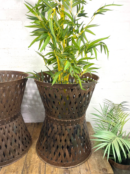 Rustic Reclaimed Large Metal Lattice Basket Garden Planter Olive Tree Plant Pot