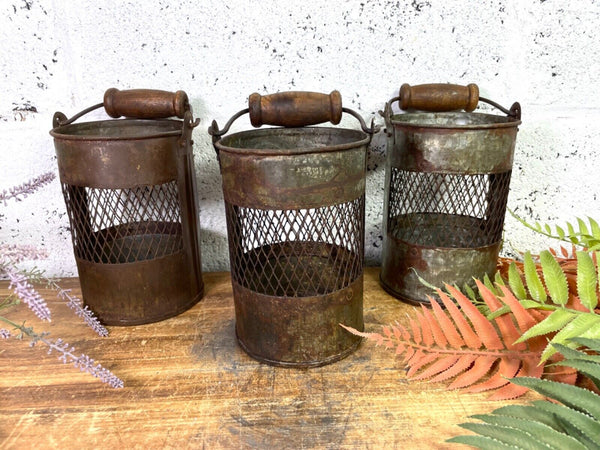 Vintage Rustic Metal Basket Pot Utensil Planter Pen Desk Storage Candle Holder