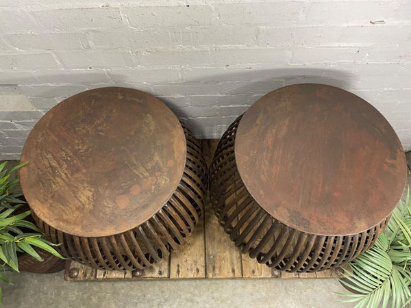 Rustic Hand Made Metal Barrel Garden Patio Side Drinks Table Plant Stand