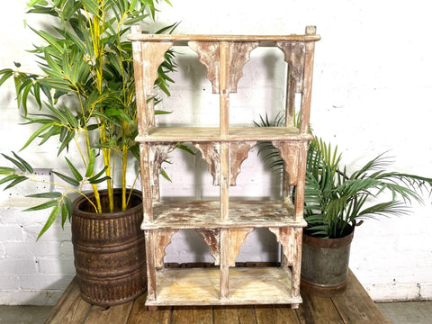 Vintage Reclaimed Indian Solid Wooded Arched Temple Wall Display Shelf Shelves