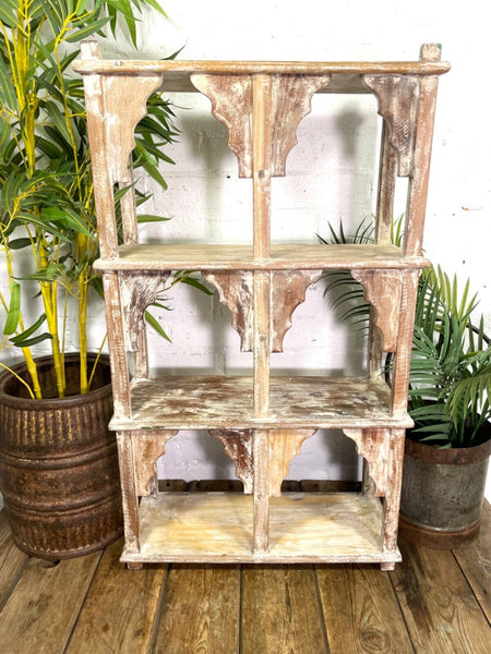 Vintage Reclaimed Indian Solid Wooded Arched Temple Wall Display Shelf Shelves