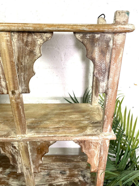 Vintage Reclaimed Indian Solid Wooded Arched Temple Wall Display Shelf Shelves