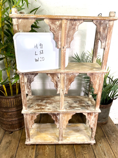 Vintage Reclaimed Indian Solid Wooded Arched Temple Wall Display Shelf Shelves
