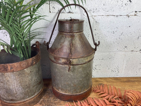 Vintage Rustic Metal Iron Banded Milk Churn Wedding Garden Decor Prop