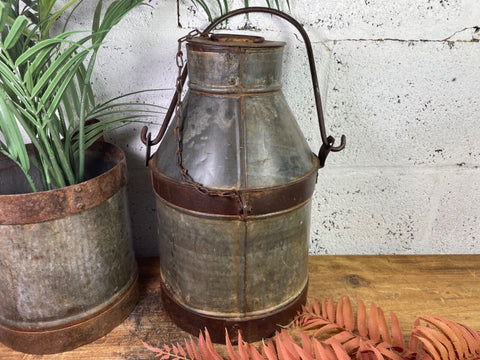 Vintage Rustic Metal Iron Banded Milk Churn Wedding Garden Decor Prop