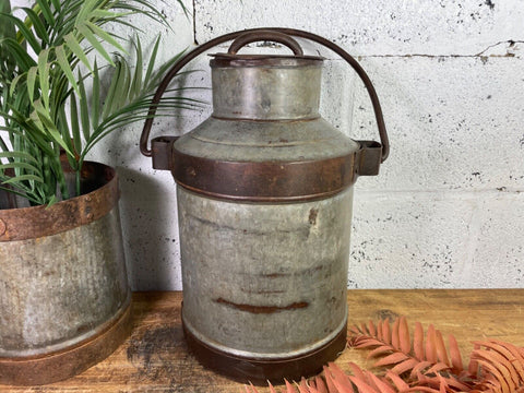 Vintage Rustic Metal Iron Banded Milk Churn Wedding Garden Decor Prop