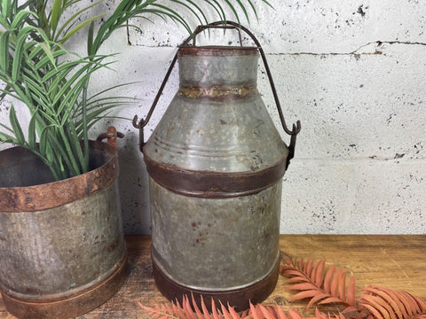 Vintage Rustic Metal Iron Banded Milk Churn Wedding Garden Decor Prop