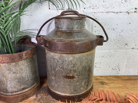 Vintage Rustic Metal Iron Banded Milk Churn Wedding Garden Decor Prop