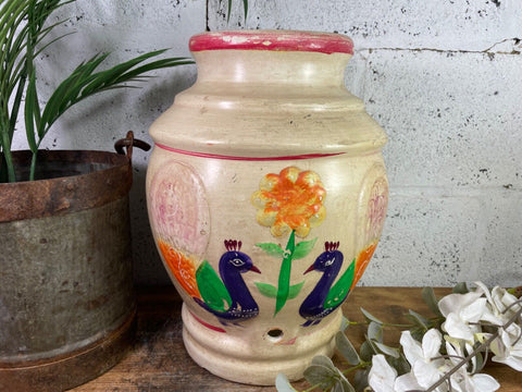 Vintage Indian Hand Painted Terracotta Clay Vase Urn Water Pot